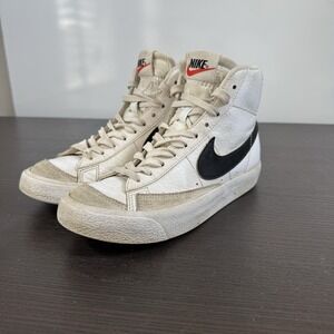 Nike‎ Blazer Mid '77 Shoes Youth Size 4Y White Black Leather High Top DA4086-100